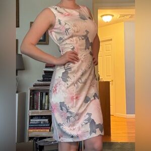 White House Black Market Pink and Gray Floral Midi Dress